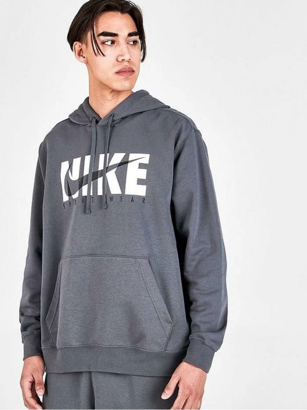 New NIKE Sportswear Graphic print Fleece Hoodie Sweatshirt Gray Mens Size XXL